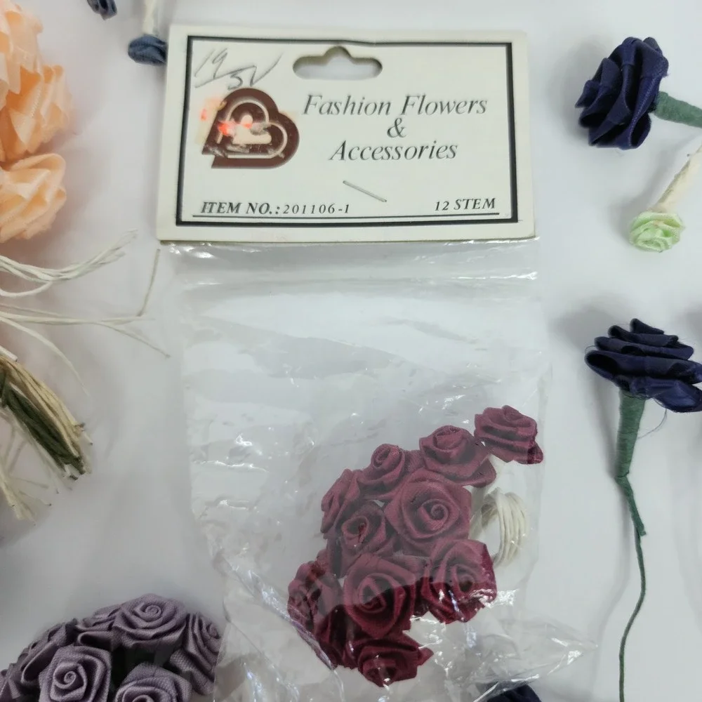 Vintage Wang's International Acetate Satin Ribbon Roses Craft Floral Lot Multi